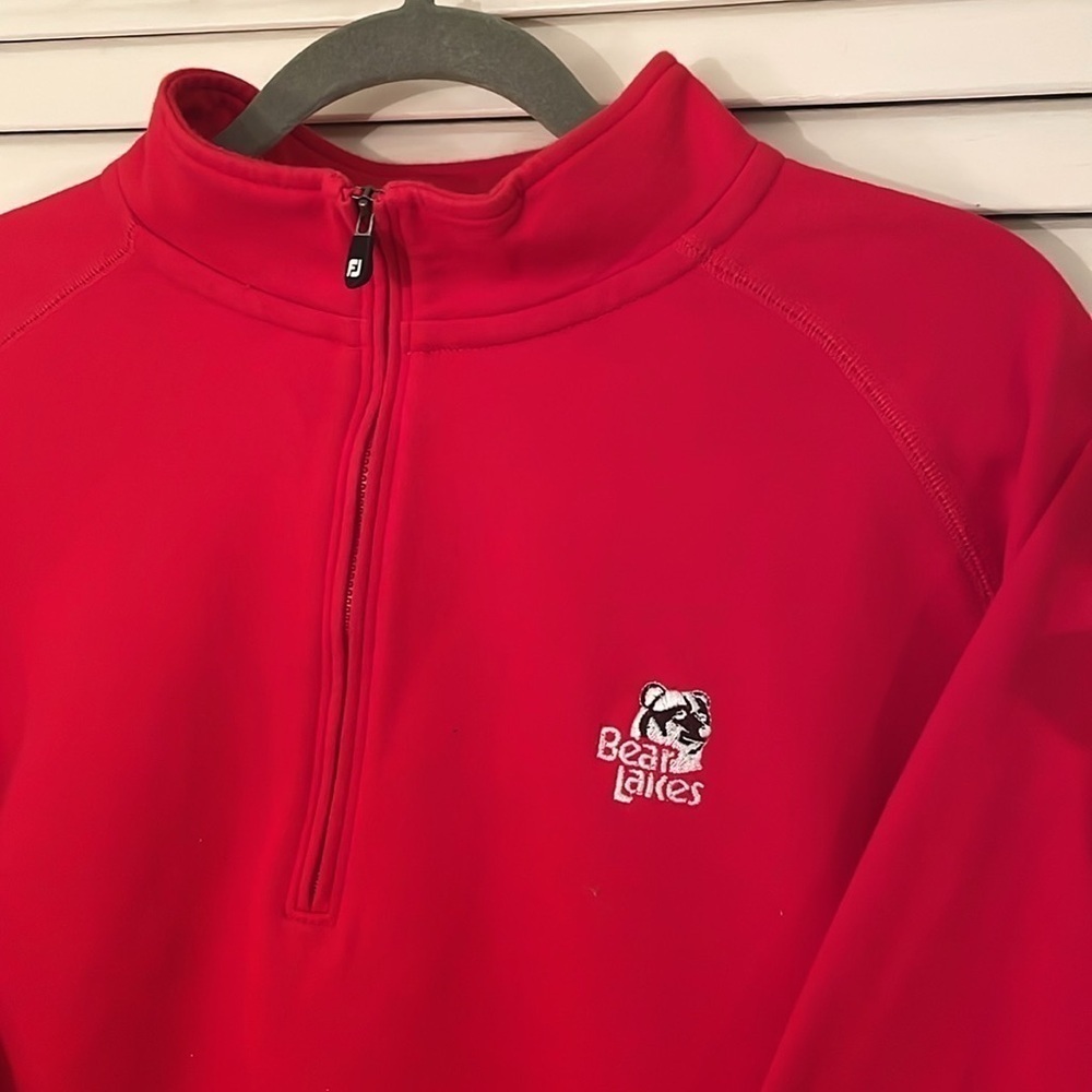 FootJoy Vibrant Red Bear Lakes Emblem 3/4 Zip Up Sweater - Picture 2 of 12